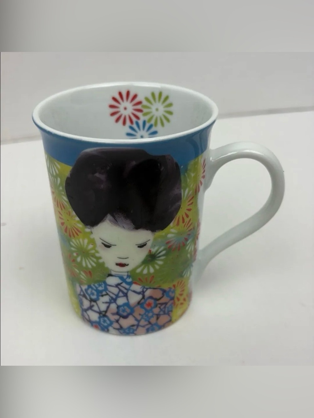 Barnes & Noble Asian Lady Kimono Floral Geisha Mug Cup 10 oz Ceramic Collectible